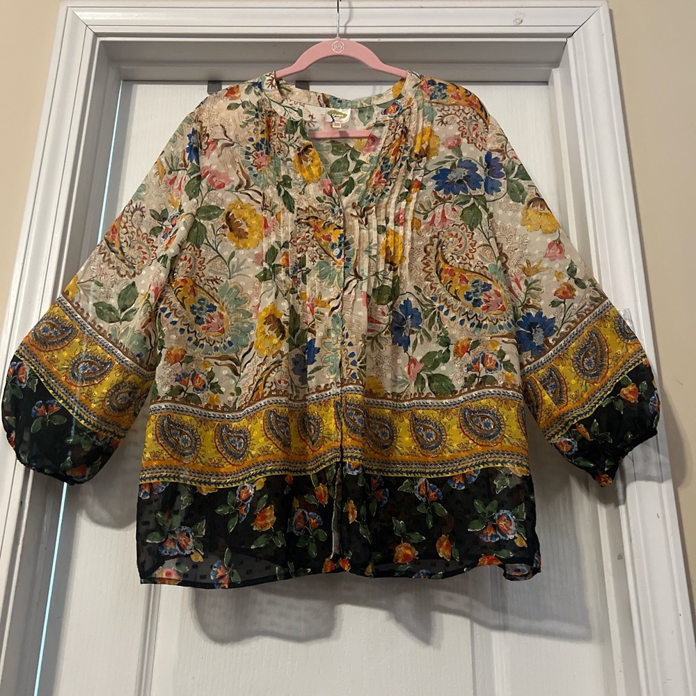 Fig and Flower Multicolor Paisley Peasant Boho Blouse, XL - Picture 4 of 13